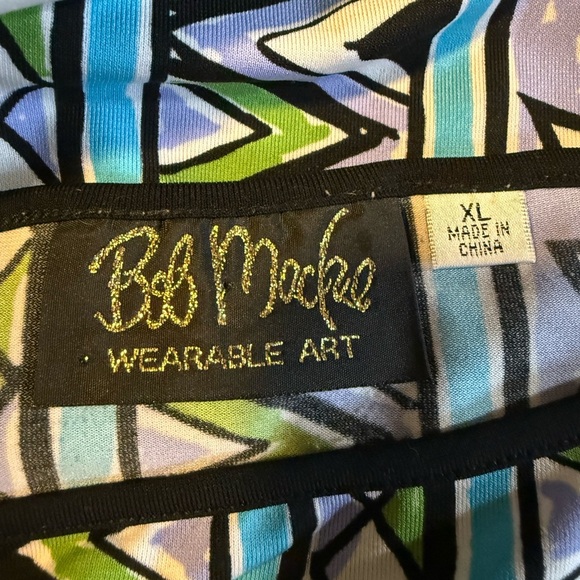 Bob Mackie Blue Black Graphic 3/4 Sleeve Blouse #Art to Wear #Statement Sleeves - Picture 5 of 6